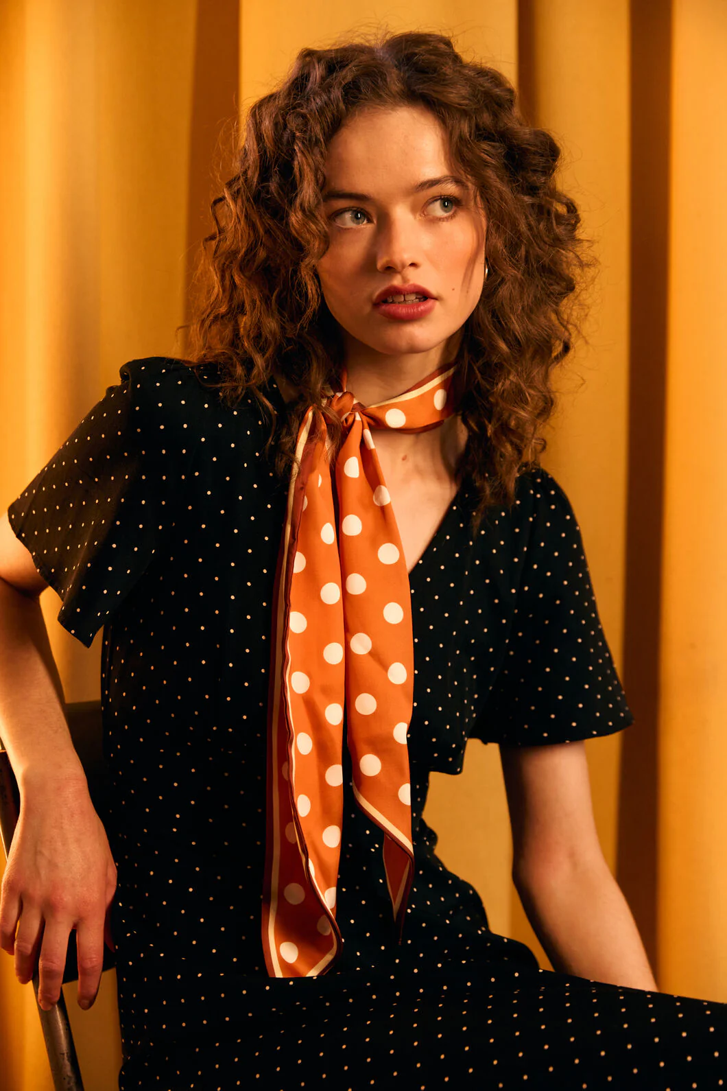 Narrow Spot Satin Scarf - Image 4