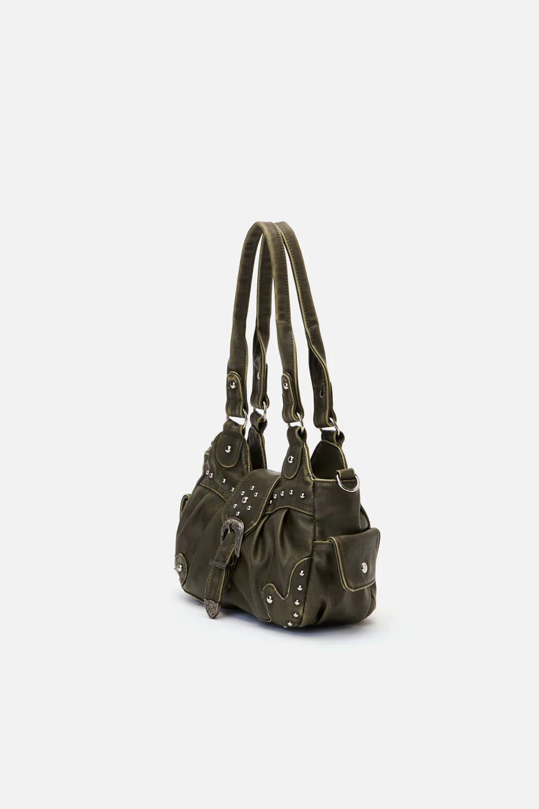 Olive Vintage Buckle & Stud Bag - Image 5