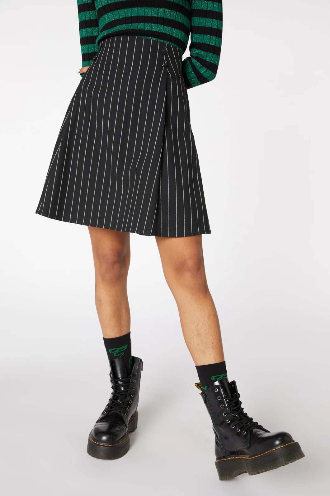 Pin Stripe Pleat Mini Skirt - Image 2