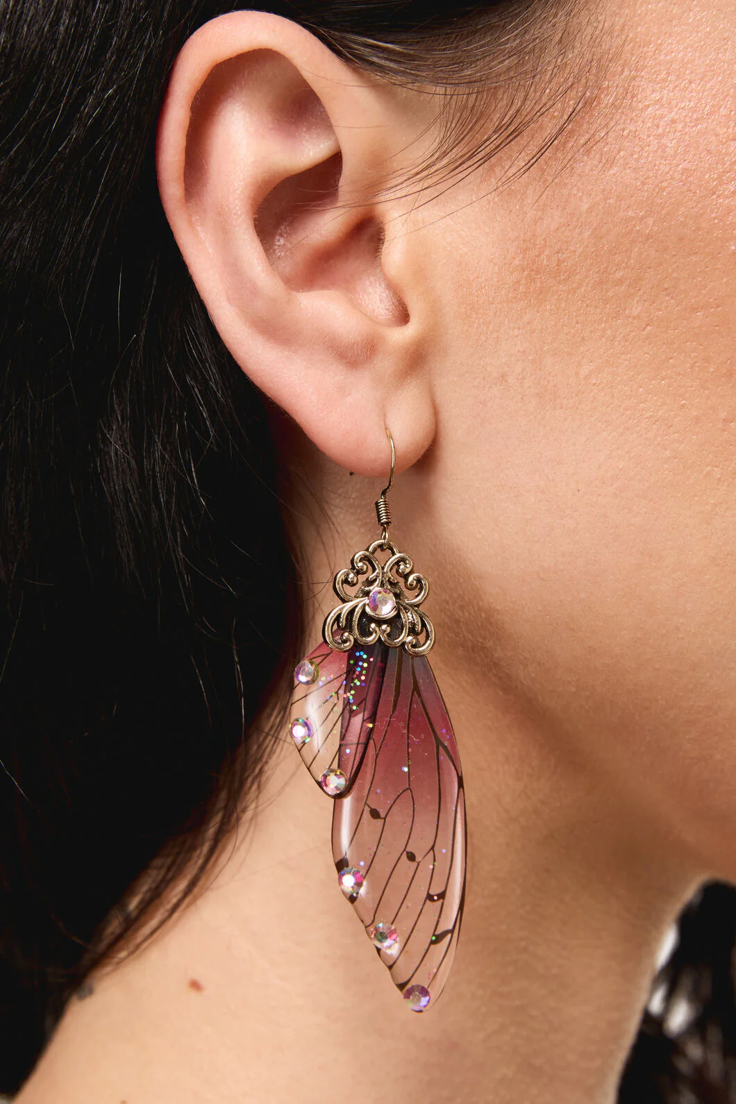 Plum Ornate Wing Earrings - Image 2