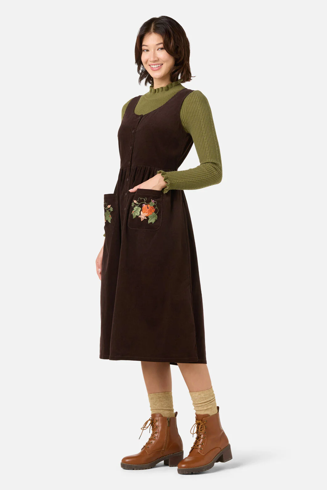 Pumpkin Embroidered Cord Dress - Image 2