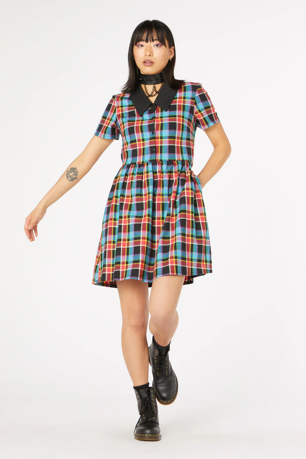 Rainbow Tartan Shirt Dress - Image 2