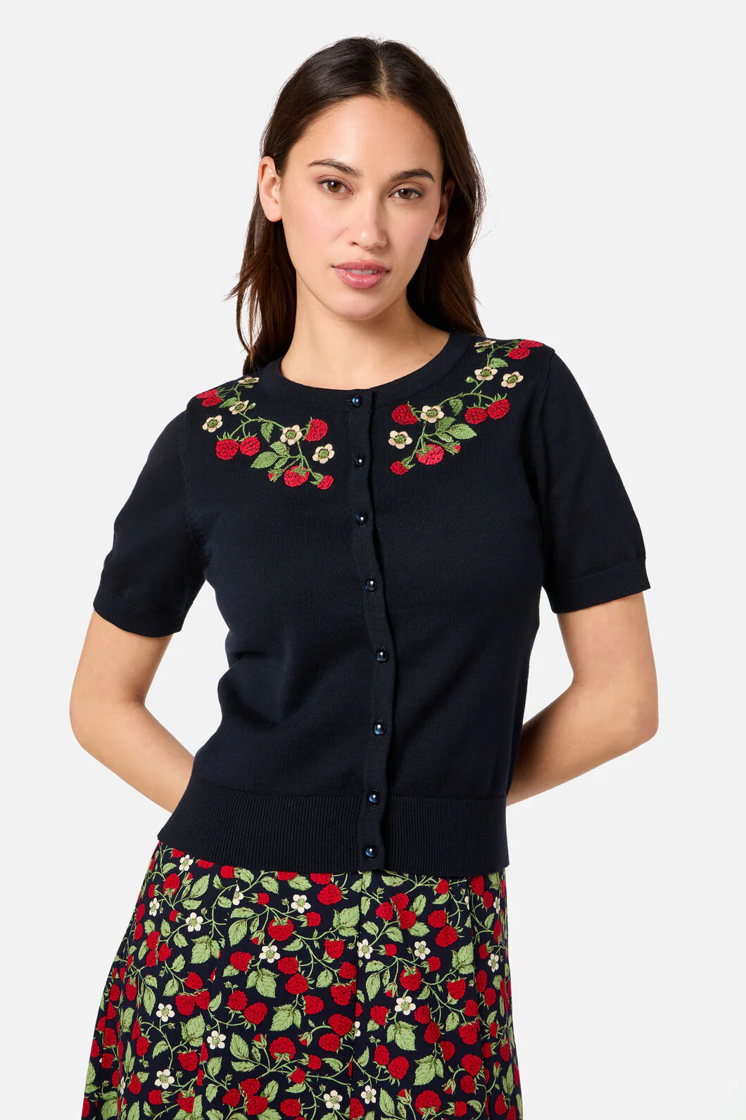 Raspberry Embroidered Cardigan - Image 3