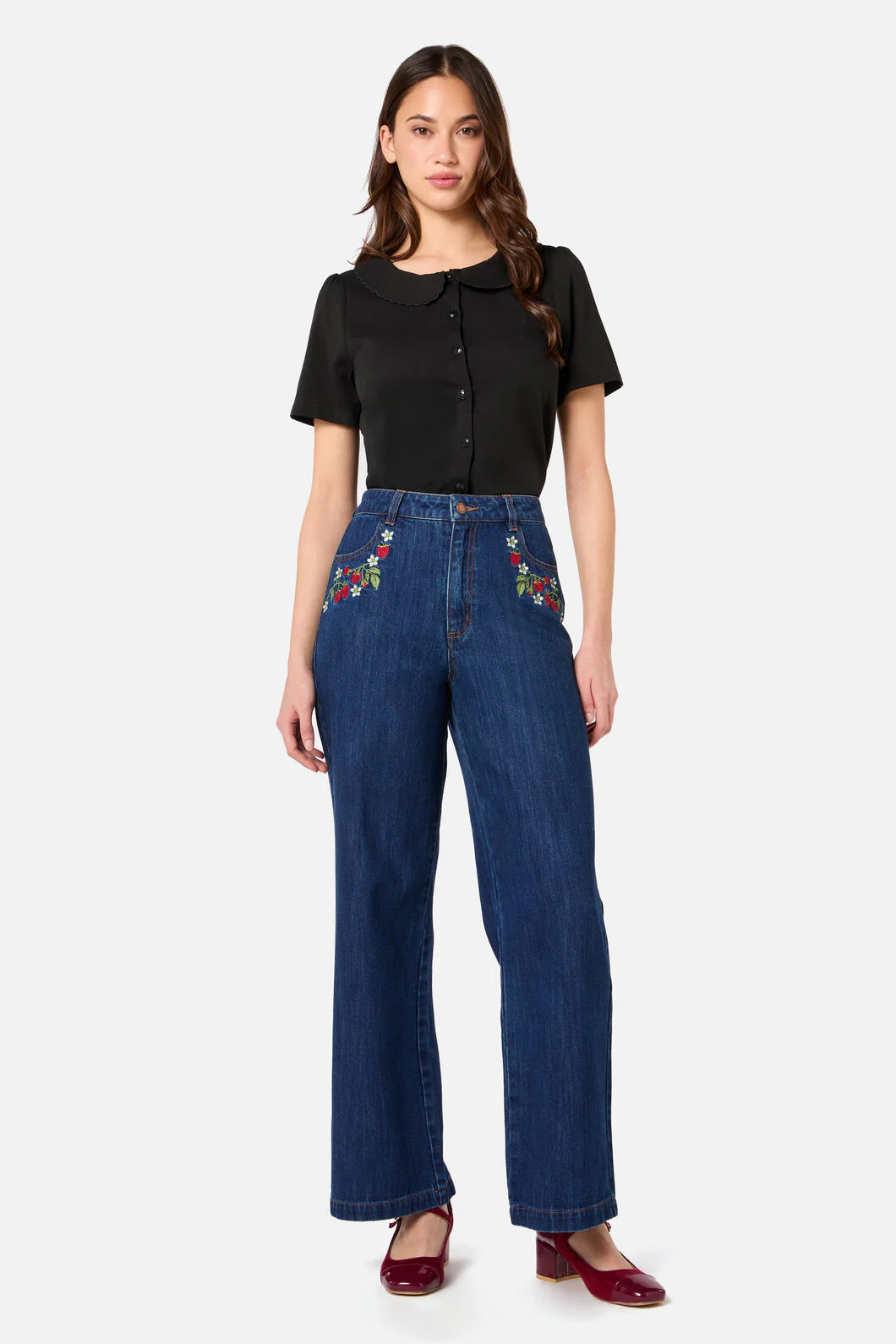 Raspberry Embroidered Jean - Image 2