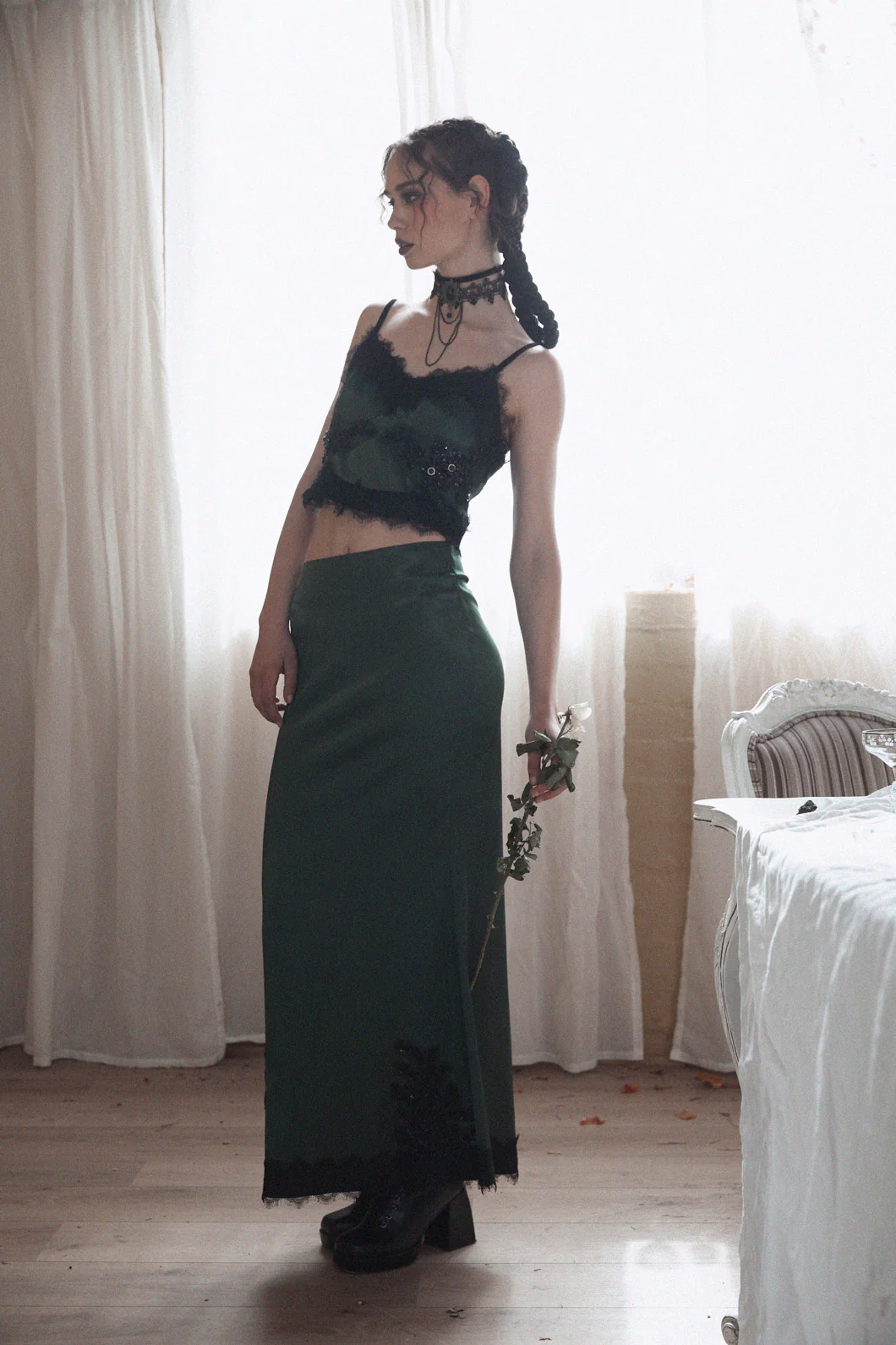 Remnants Satin Lace Skirt - Image 3
