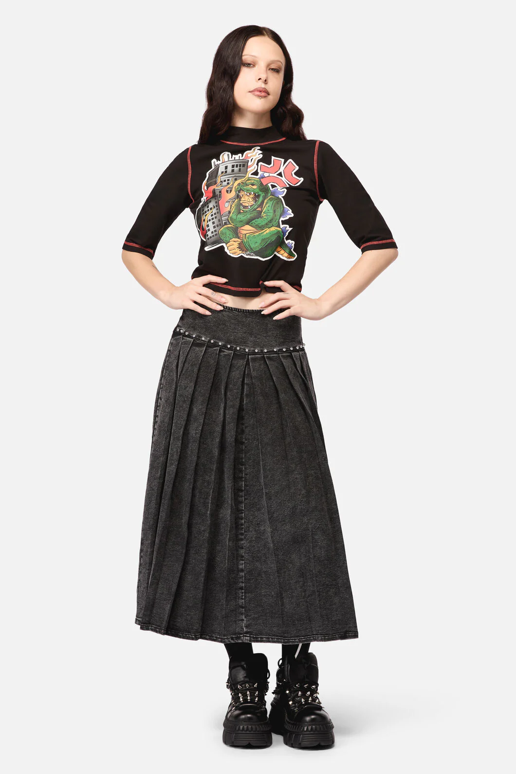 Riot Punk Denim Midi Skirt - Image 2