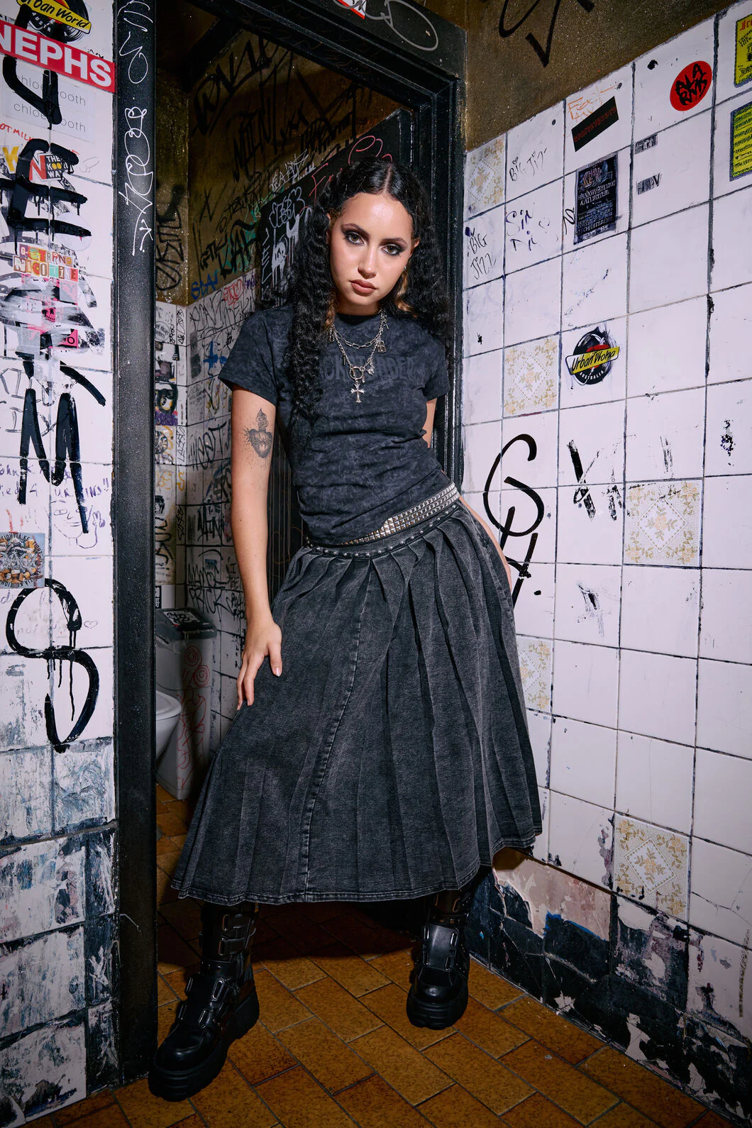 Riot Punk Denim Midi Skirt - Image 3