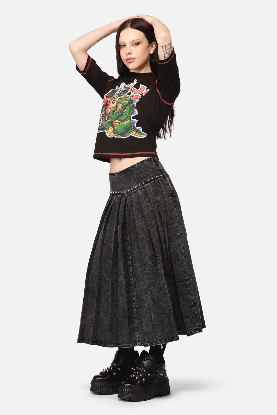 Riot Punk Denim Midi Skirt - Image 5