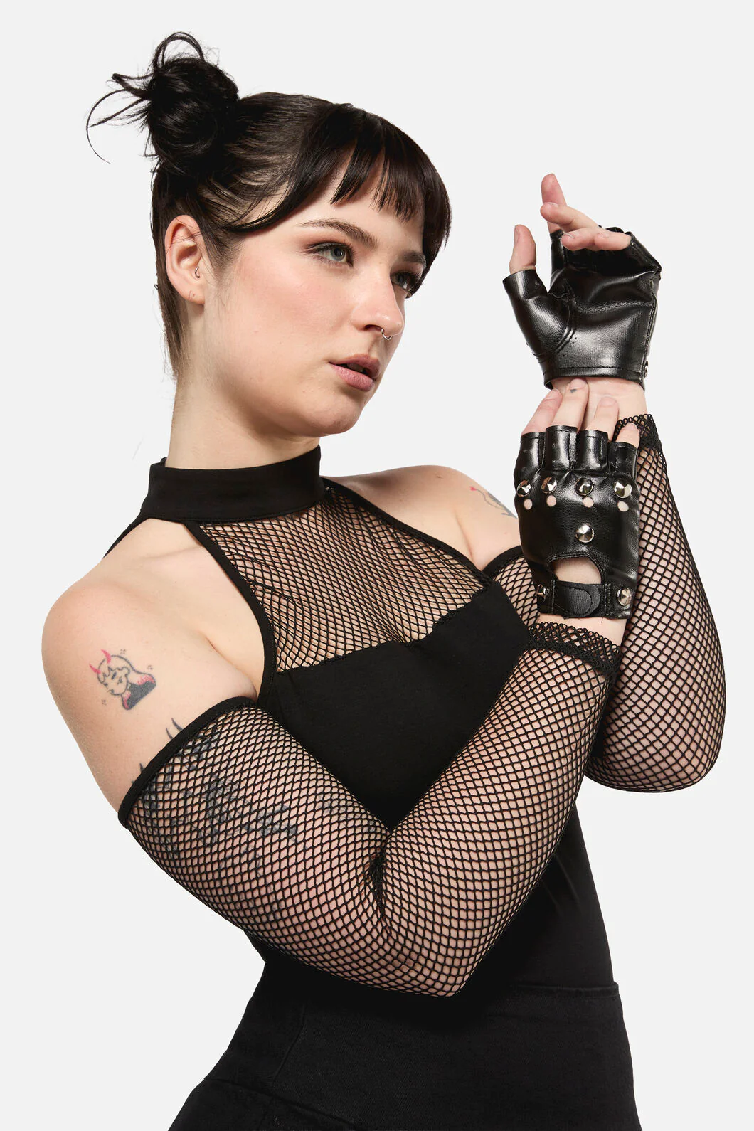 Round Stud Faux Leather Gloves - Image 2