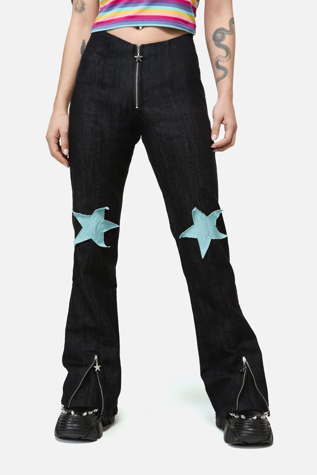 Roxi Grunge Flared Zipper Jean - Image 4