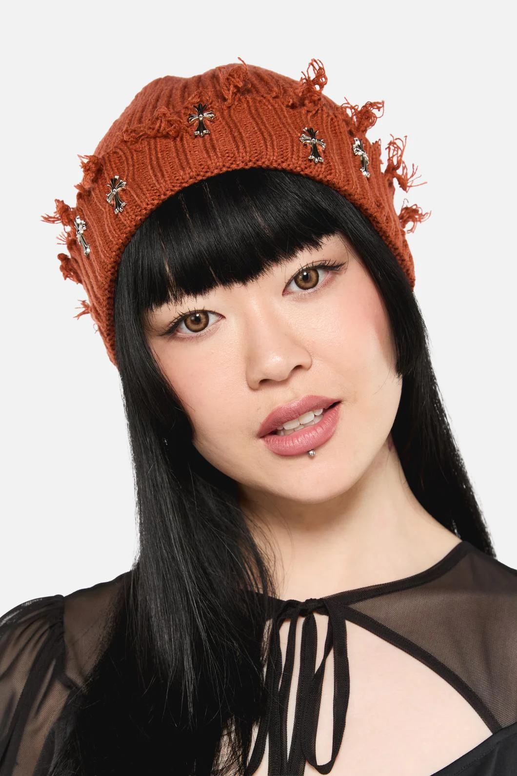 Rust Cross Charm Beanie - Image 3
