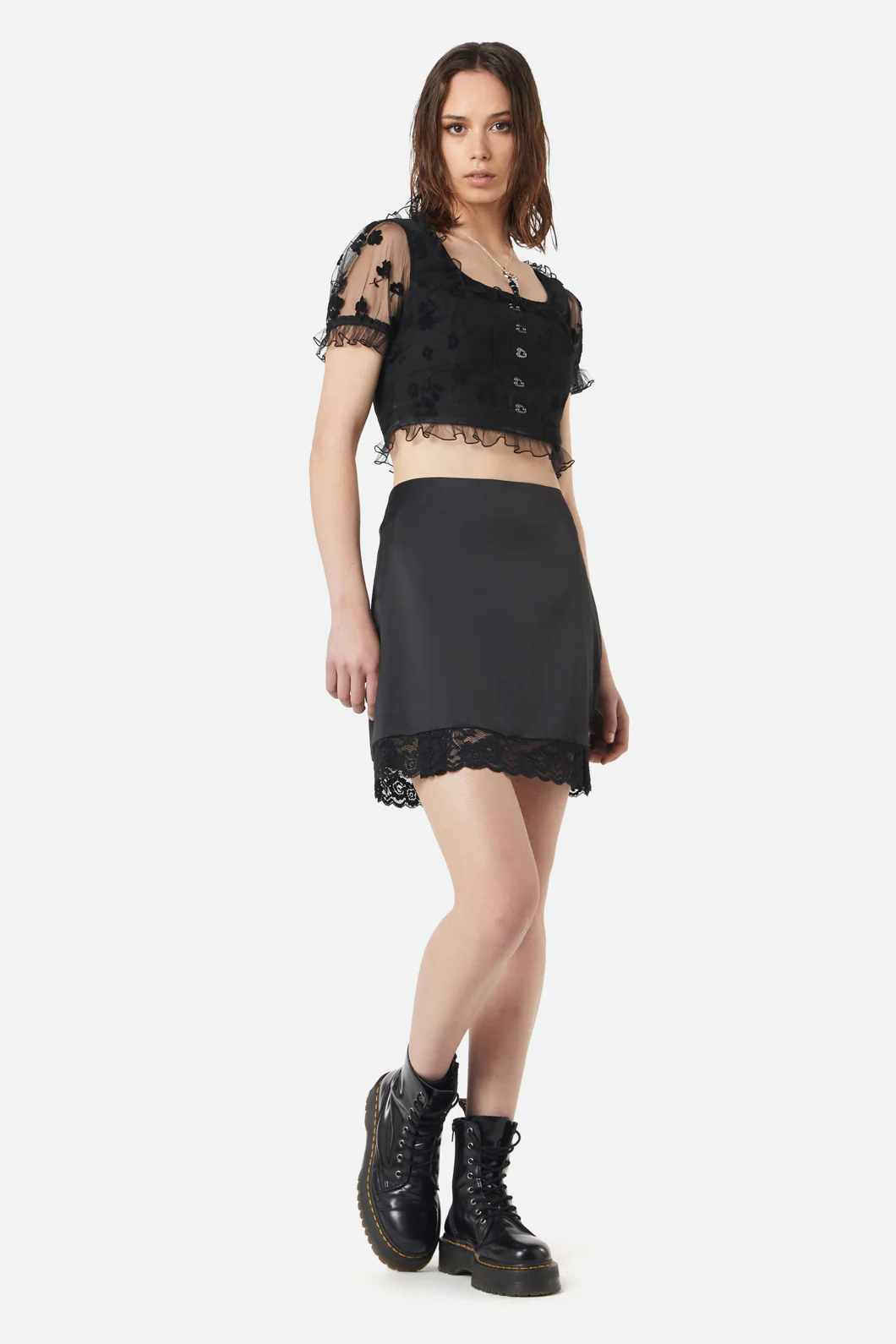 Satin Lace Slip Mini Skirt - Image 2