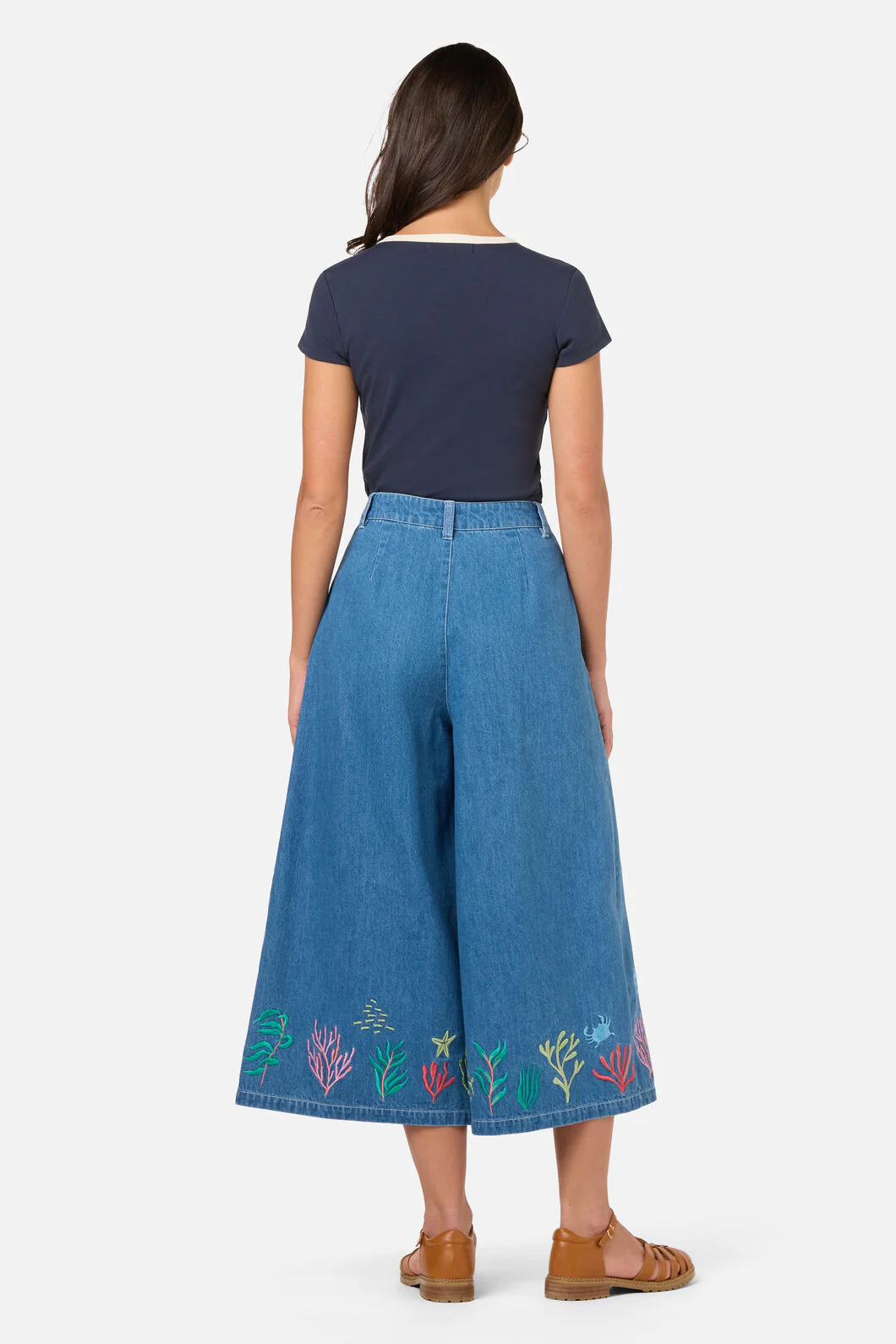 Sea Embroidered Denim Culotte - Image 4