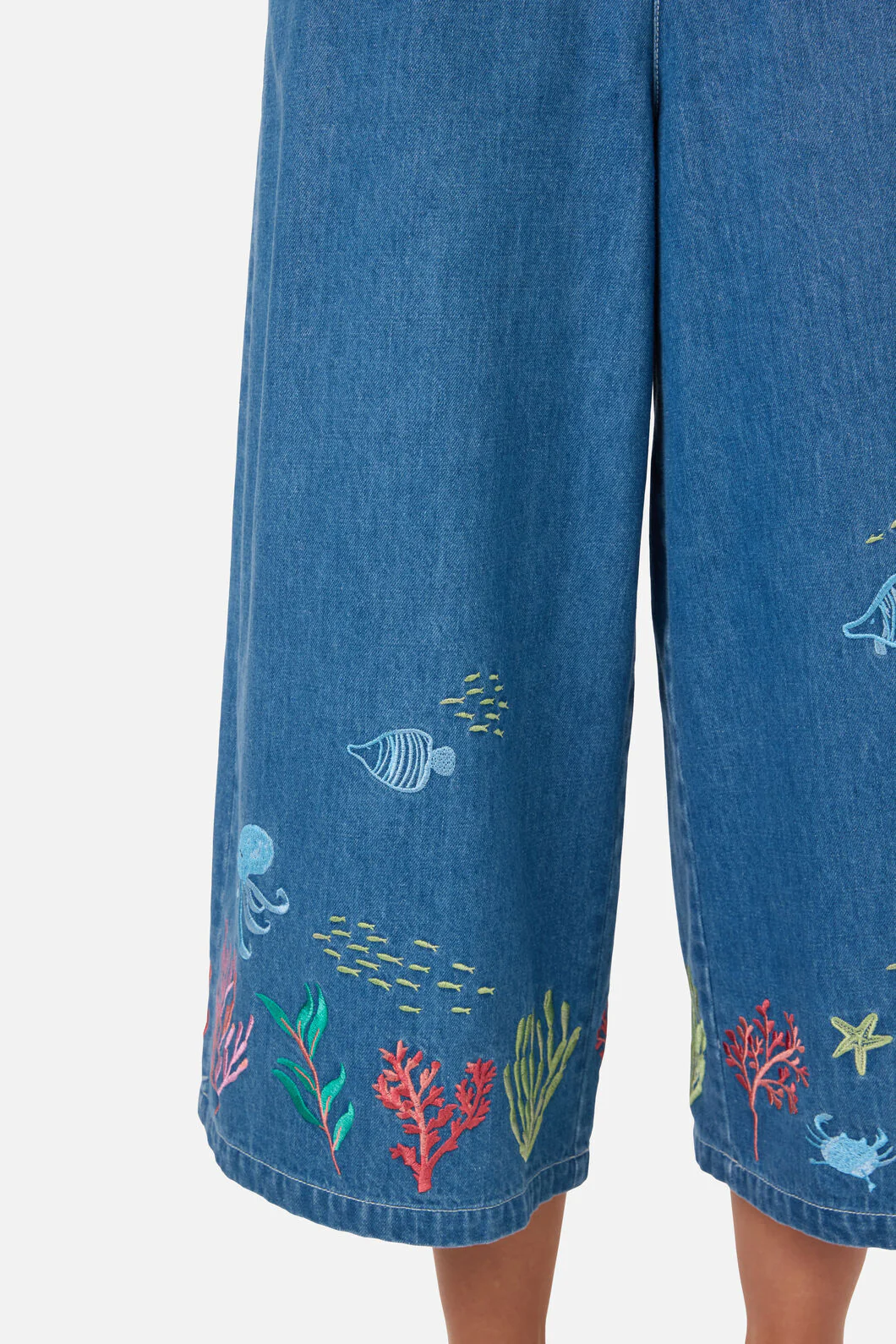 Sea Embroidered Denim Culotte - Image 5