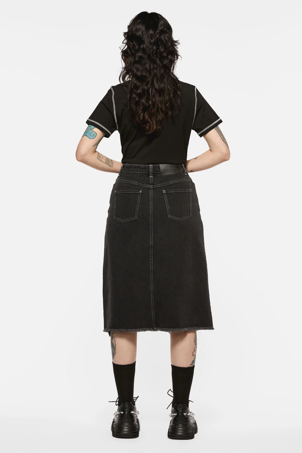 Sigil Distressed Denim Midi Skirt - Image 5