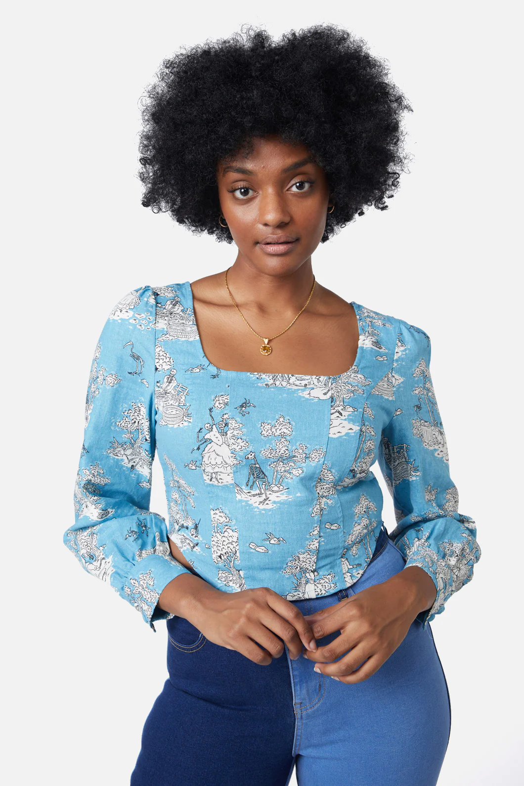Skelly Toile Puff Sleeve Top - Image 5
