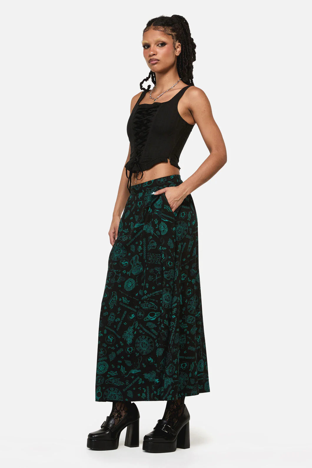 Spellbook Goth Print Midi Skirt - Image 3