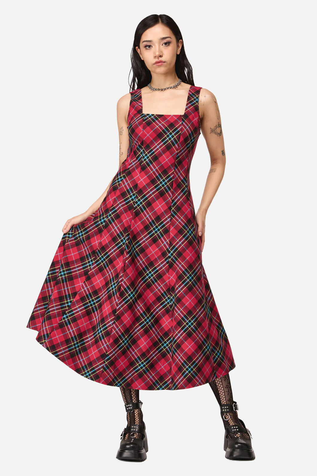 Stop It Grunge Tartan Midi Dress