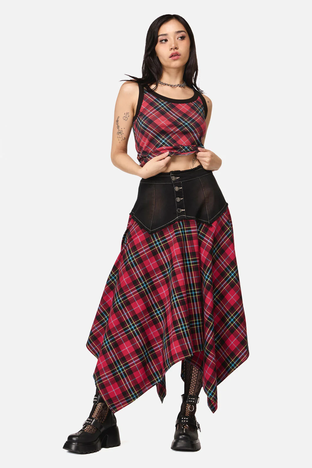 Stop It Tartan Long Skirt