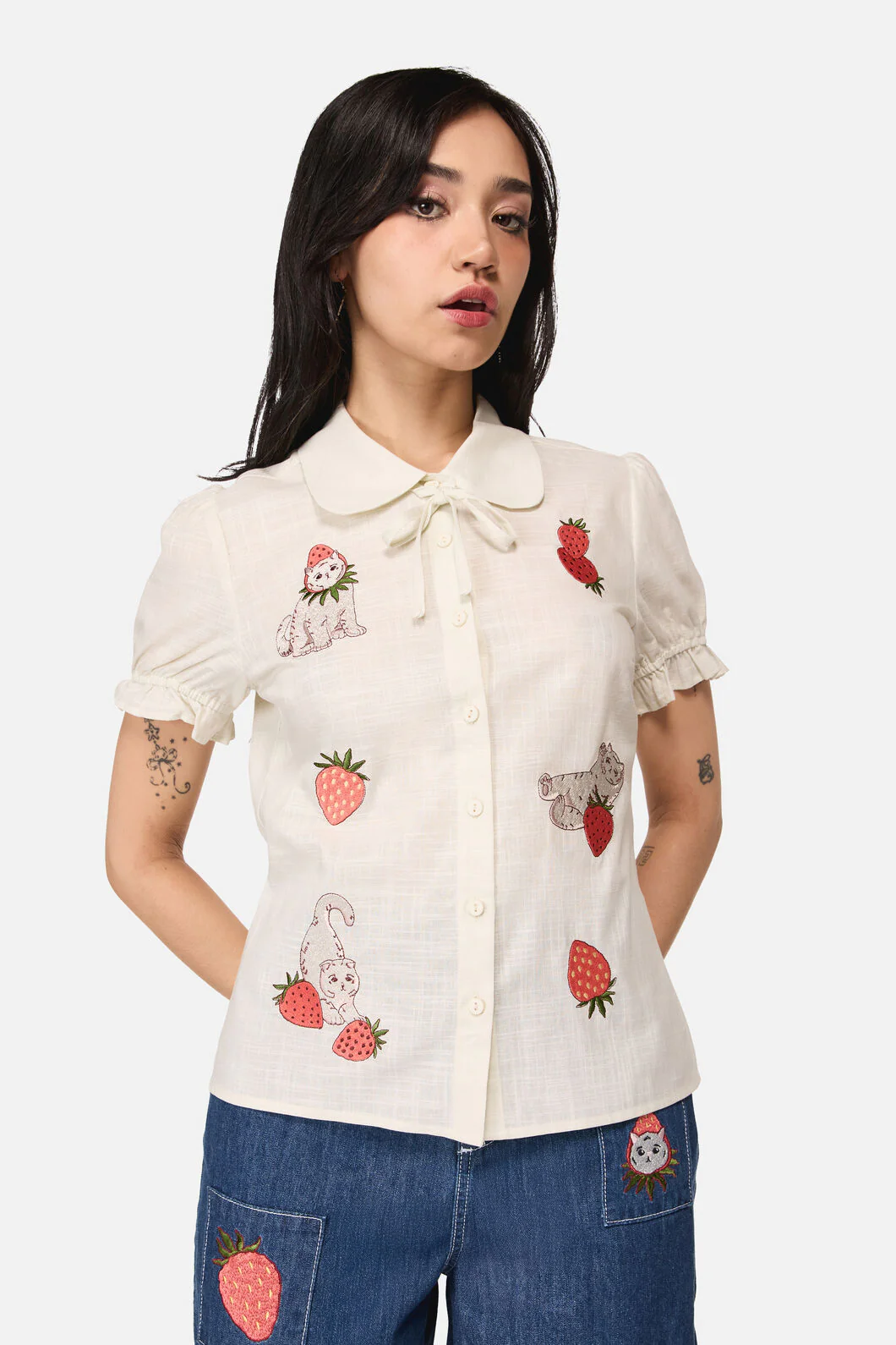 Strawberry Cat Badge Blouse