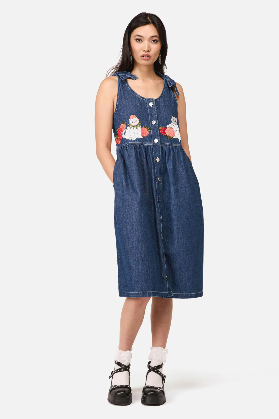 Strawberry Cat Emb Pinafore - Image 2