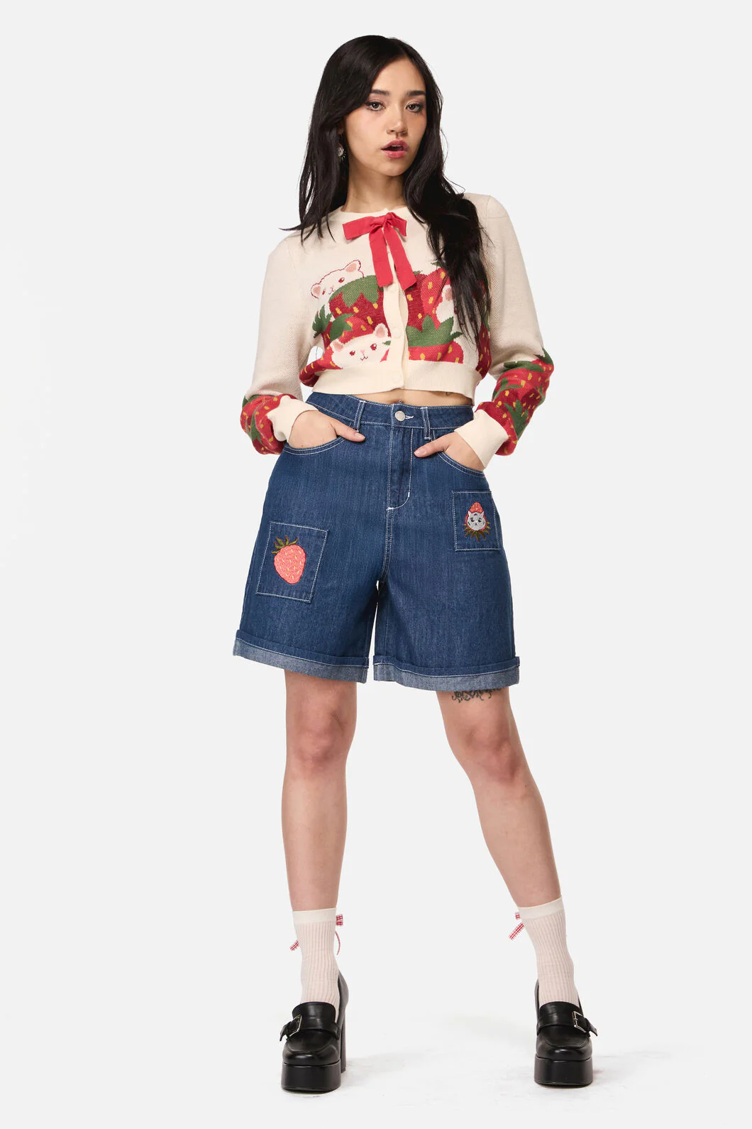 Strawberry Cat Emb Short