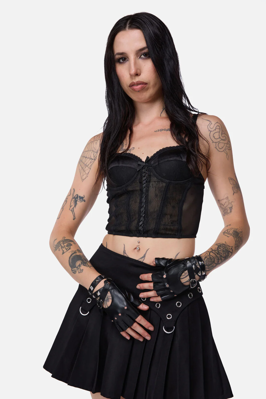 Stud Faux Leather Fingerless Glove - Image 3