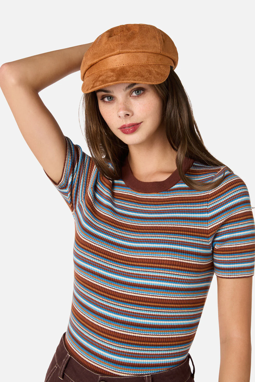 Tan Faux Suede Baker Boy
