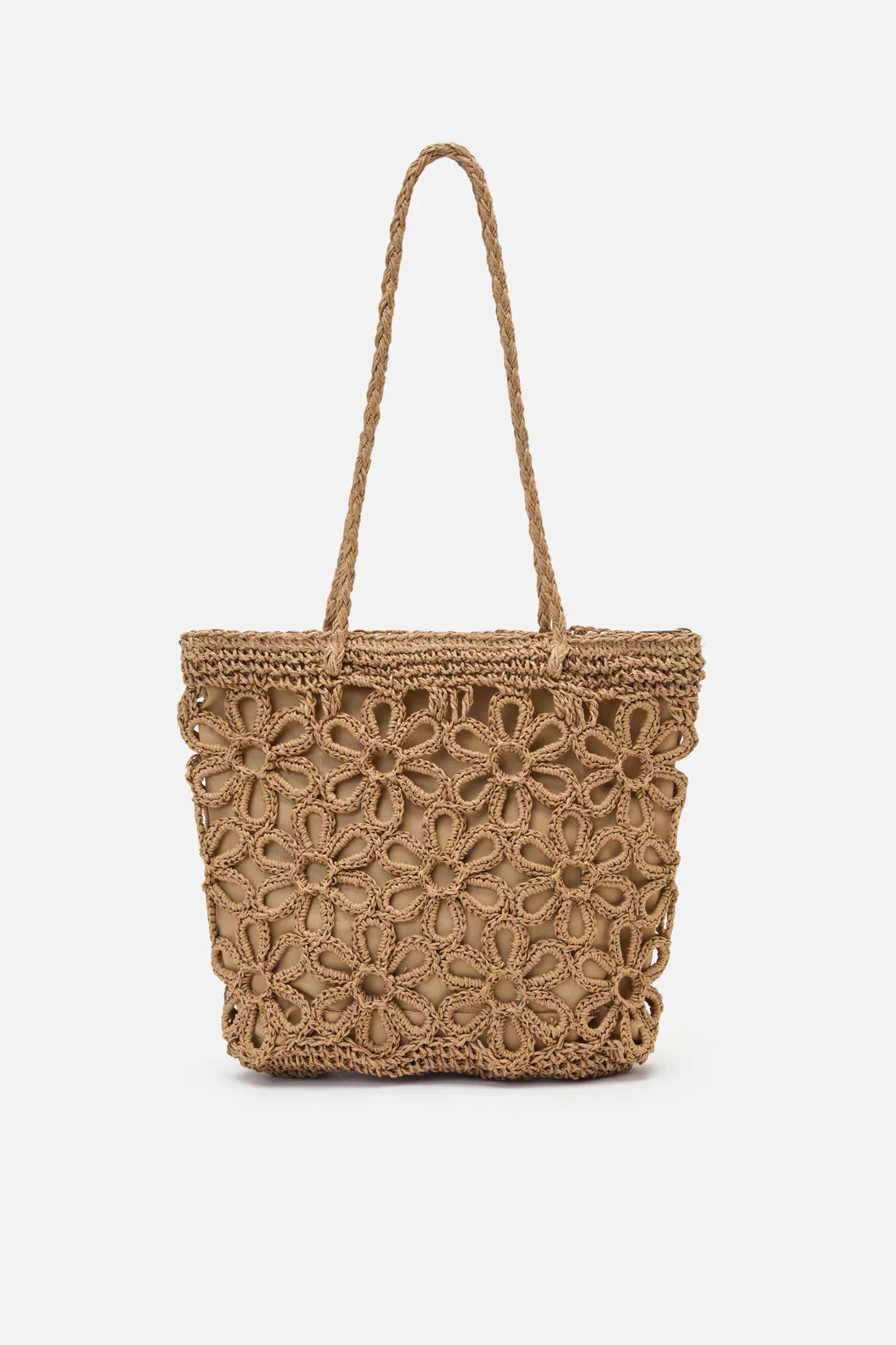 Tan Flower Straw Bag - Image 3