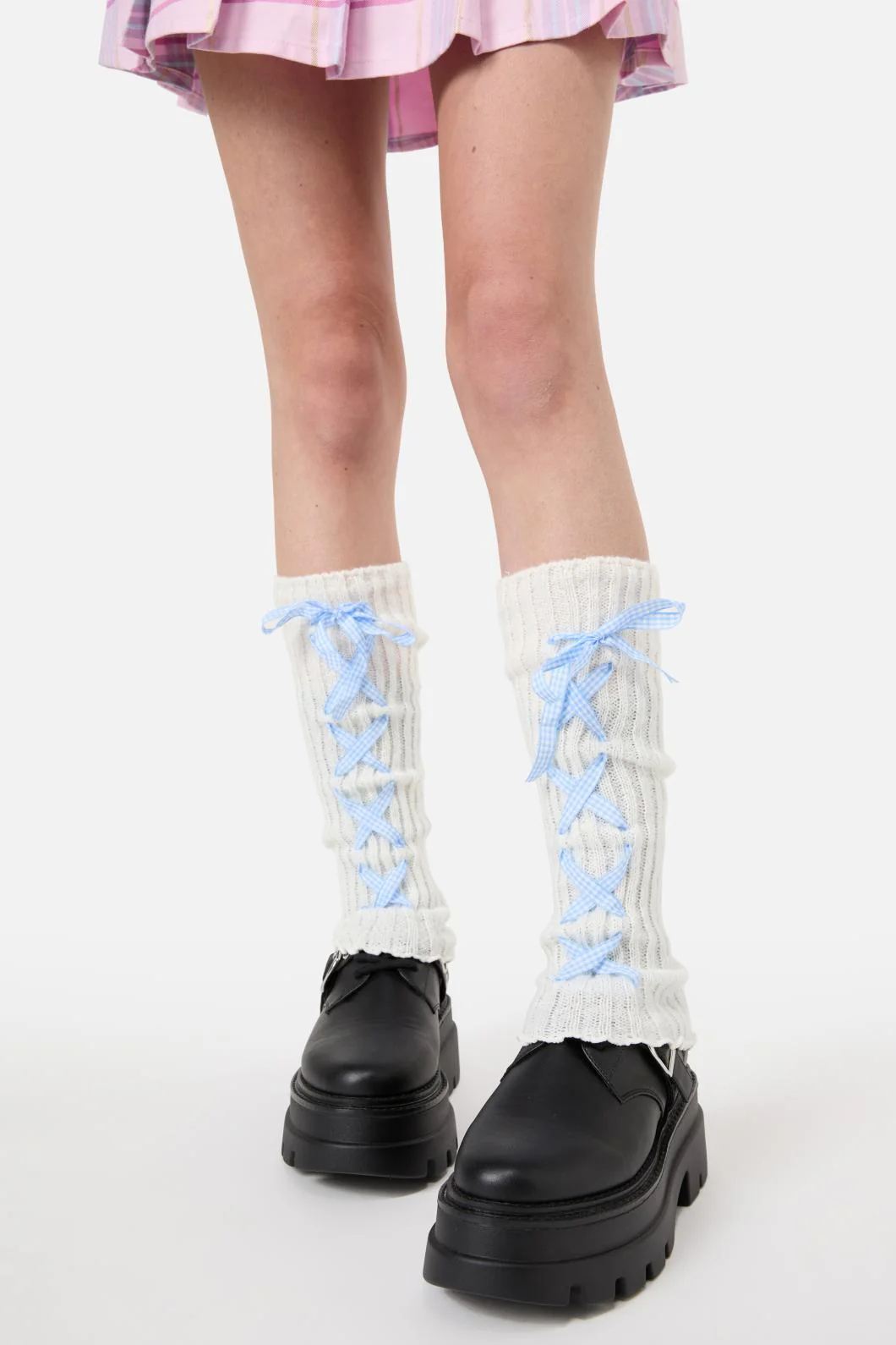 White Lace Up Leg Warmers - Image 3